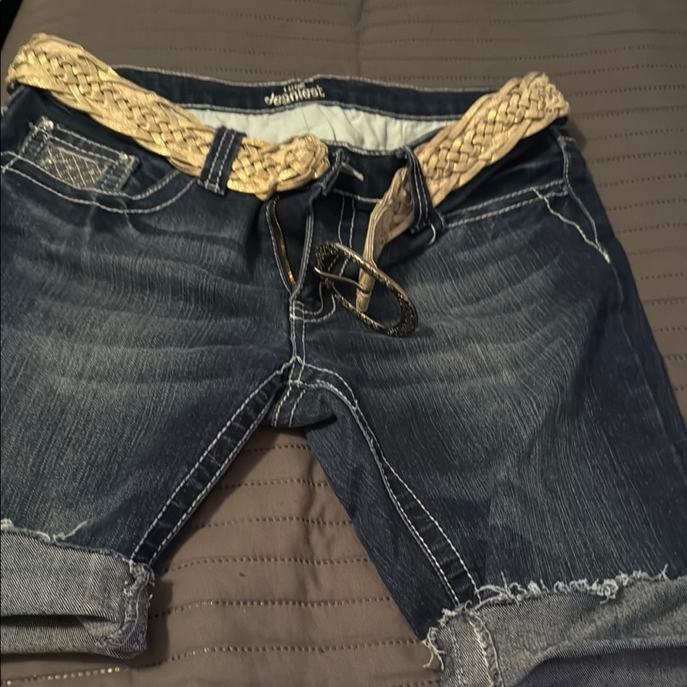 Denim Jeans shorts  with Braided Belt